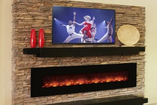 Dimplex electric fireplace with stacked stone media wall